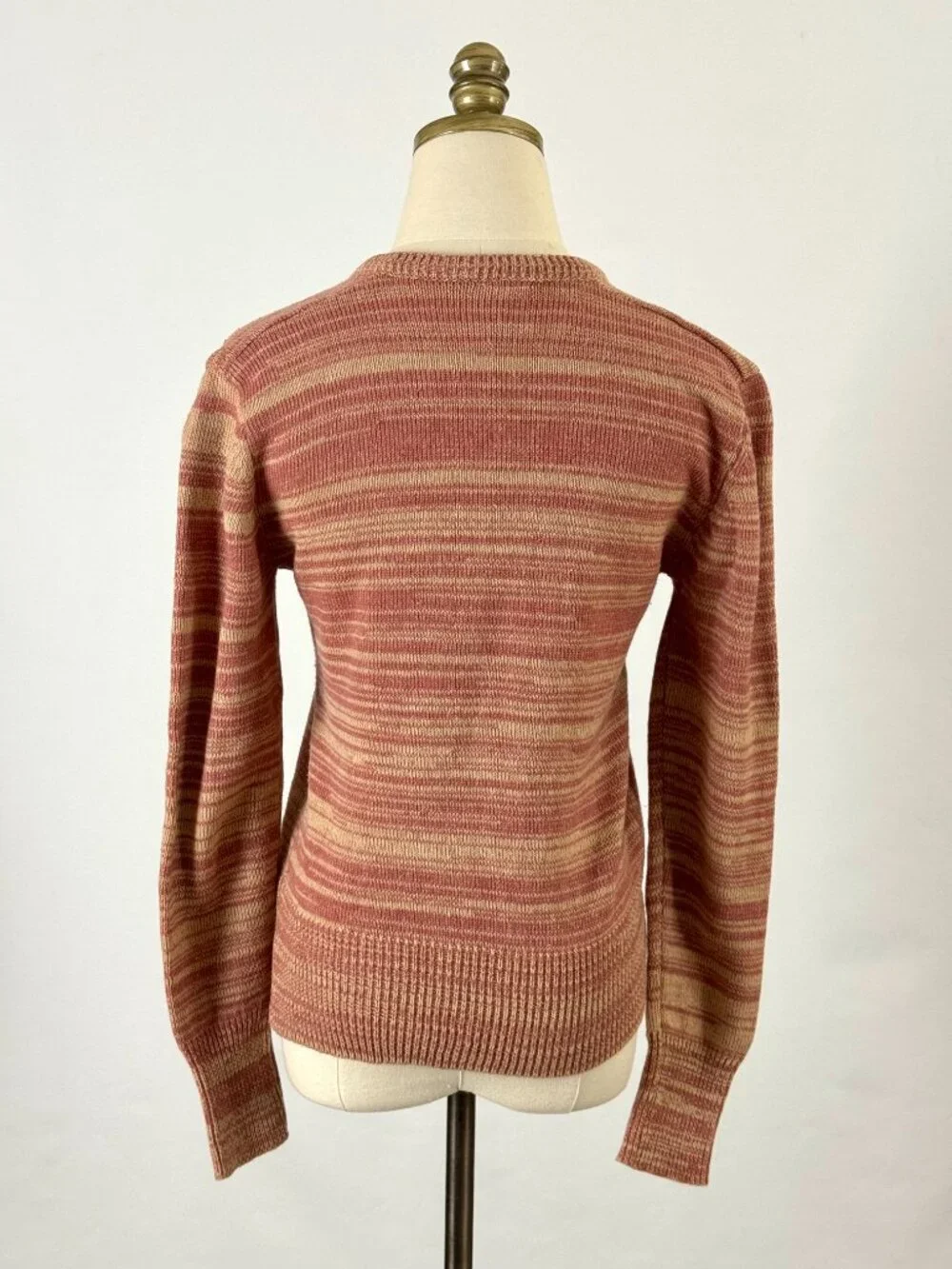 Vintage 70s 80s Dusty Pink Stripe Floral Embroidered V-Neck Sweater Cottagecore